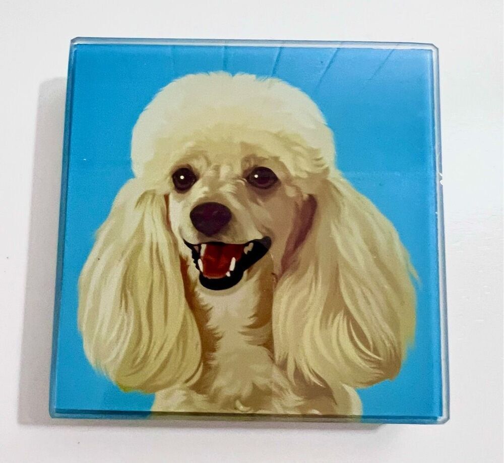 SET OF 4 POODLE COASTERS Glass Printed 4” Square
